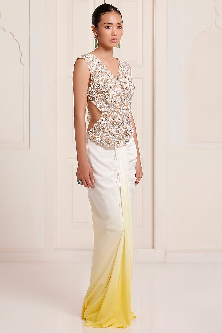 Ivory Ombre Georgette Skirt Set by SurilyG at Pernia's Pop Up Shop