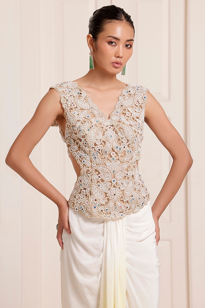 Ivory Ombre Georgette Skirt Set by SurilyG at Pernia's Pop Up Shop
