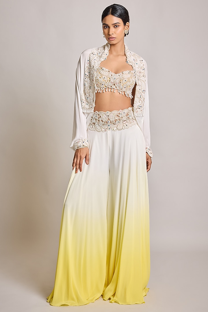Ivory Net & Georgette Pearl Embroidered Cape Set by SurilyG at Pernia's Pop Up Shop