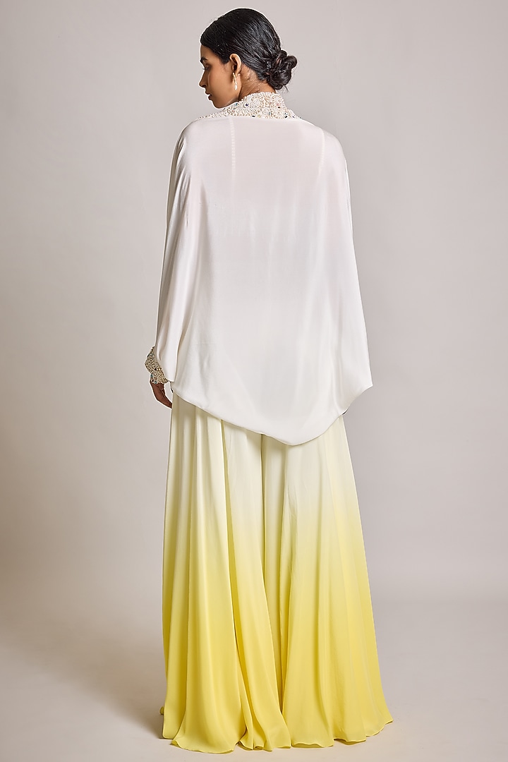 Ivory Net & Georgette Pearl Embroidered Cape Set by SurilyG at Pernia's Pop Up Shop