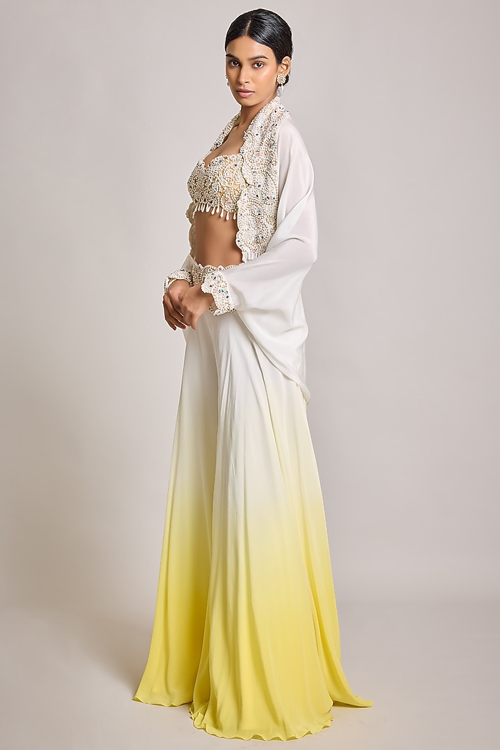Ivory Net & Georgette Pearl Embroidered Cape Set by SurilyG at Pernia's Pop Up Shop