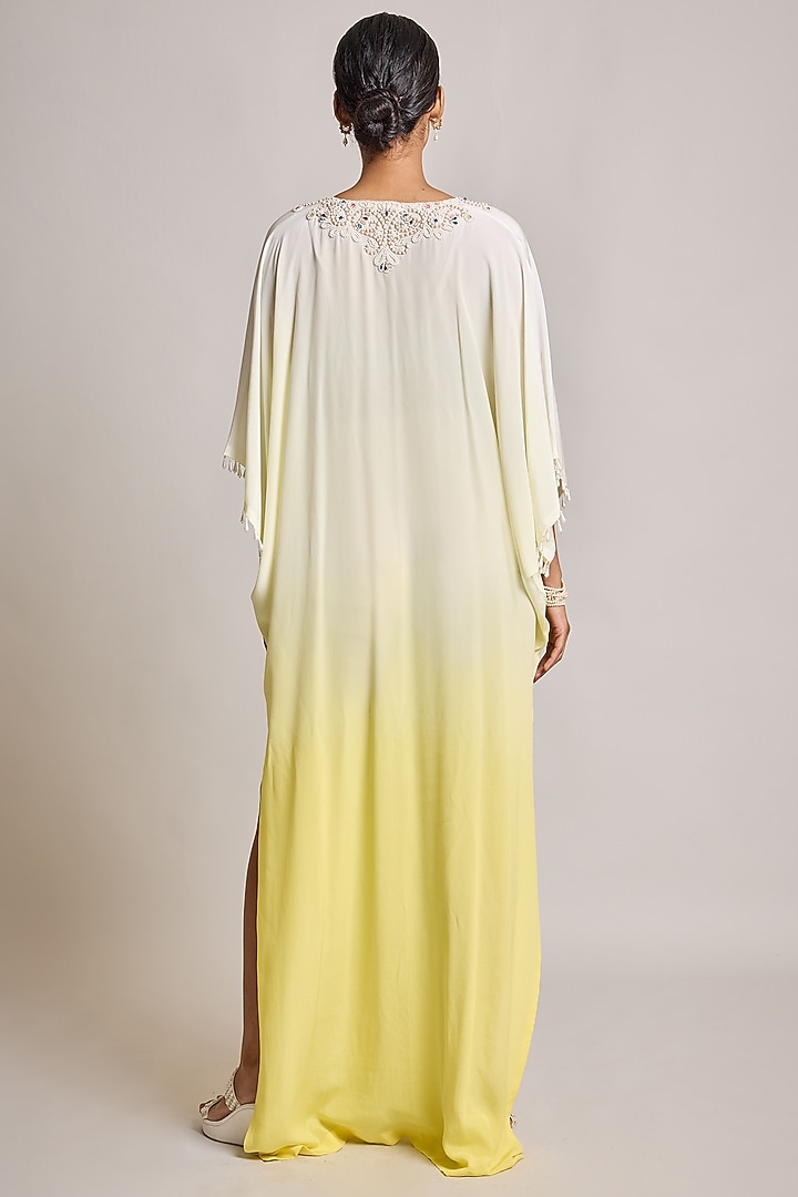 Ivory Crepe Embroidered Kaftan by SurilyG at Pernia's Pop Up Shop