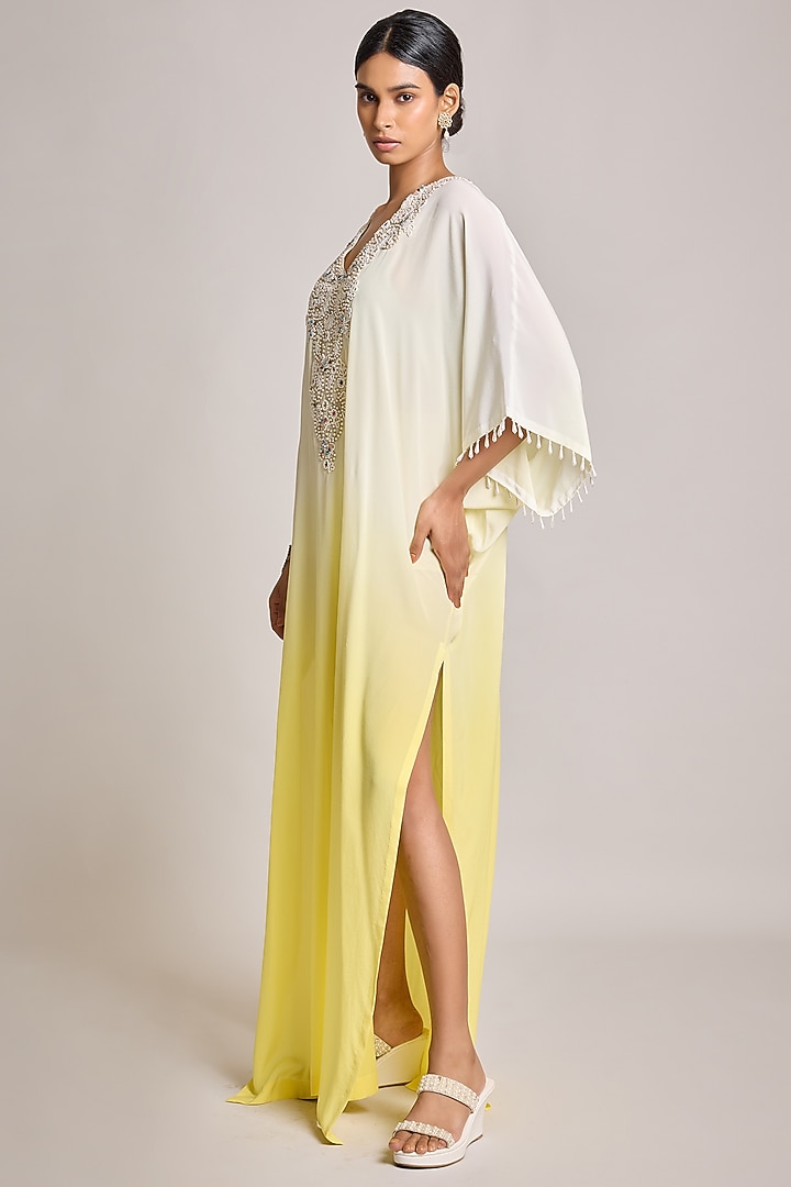 Ivory Crepe Embroidered Kaftan by SurilyG at Pernia's Pop Up Shop