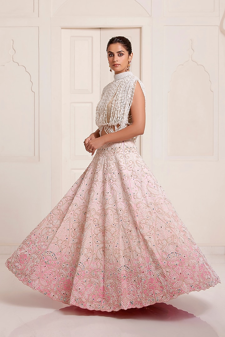 Ivory-Pink Silk & Net Ombre Bridal Lehenga Set by SurilyG at Pernia's Pop Up Shop