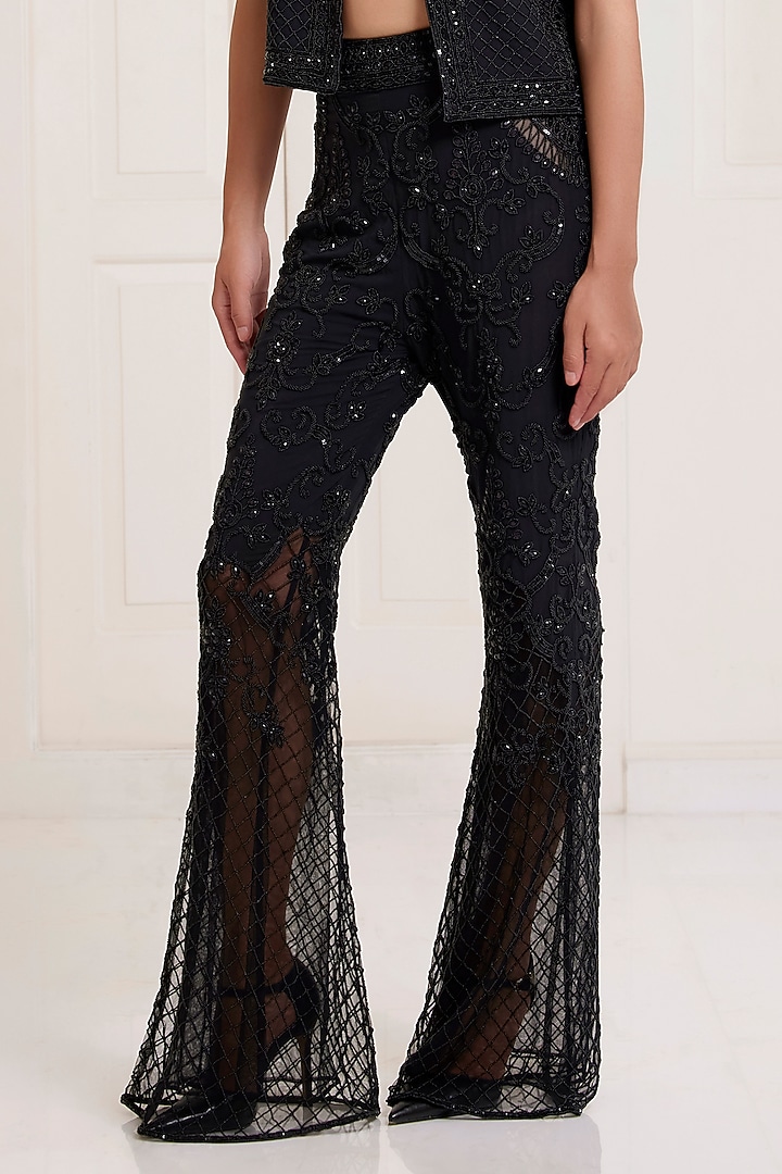 Black Net Embellished Waistcoat Set by SurilyG at Pernia's Pop Up Shop