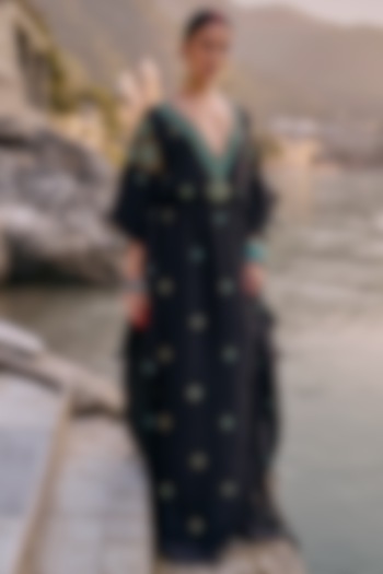 Black Pure Crepe Kaftan by SurilyG at Pernia's Pop Up Shop