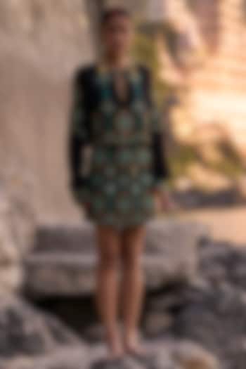 Black Crepe Embroidered Mini Skirt Set by SurilyG at Pernia's Pop Up Shop