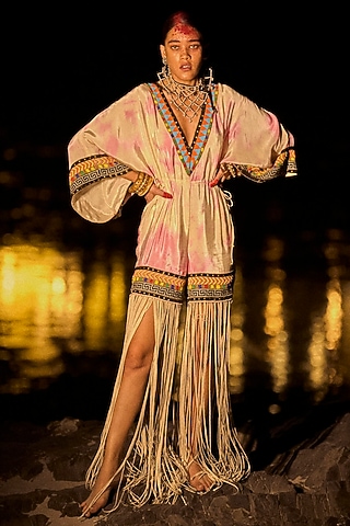 Pink & White Pure Crepe Tie-Dye Romper by SurilyG