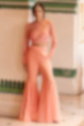 Peach Georgette Godet Bridal Sharara Set by SurilyG at Pernia's Pop Up Shop