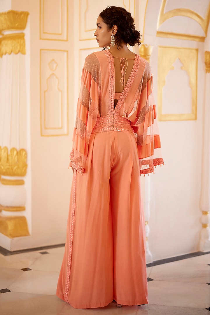 Pink Georgette & Net Jumpsuit With Bralette by SurilyG at Pernia's Pop Up Shop