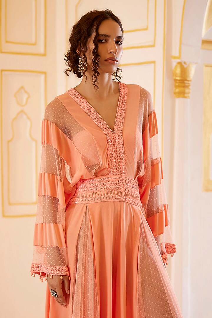 Pink Georgette & Net Jumpsuit With Bralette by SurilyG at Pernia's Pop Up Shop