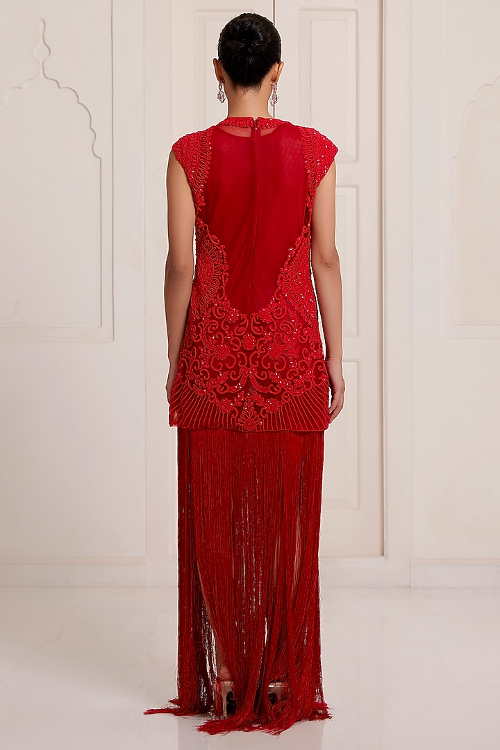 Red Georgette & Net Embellished Party Wear Dress by SurilyG at Pernia's Pop Up Shop