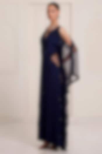 Blue Crepe & Net Embellished Kaftan by SurilyG at Pernia's Pop Up Shop