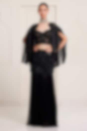 Black Crepe & Net Skirt Set by SurilyG at Pernia's Pop Up Shop