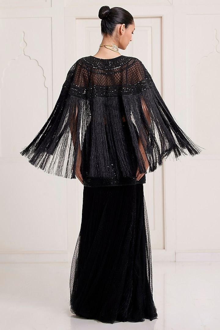 Black Crepe & Net Skirt Set by SurilyG at Pernia's Pop Up Shop