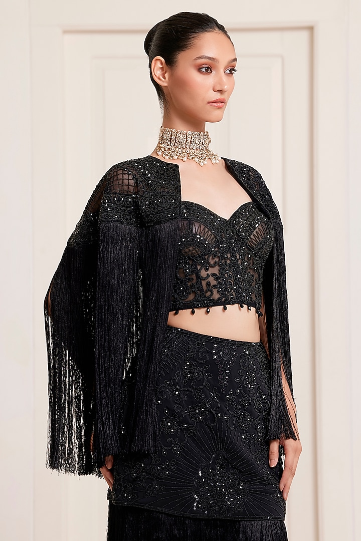 Black Crepe & Net Skirt Set by SurilyG at Pernia's Pop Up Shop