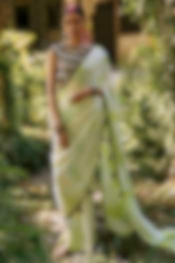 Green & White Pure Crepe Wedding Saree by SurilyG at Pernia's Pop Up Shop