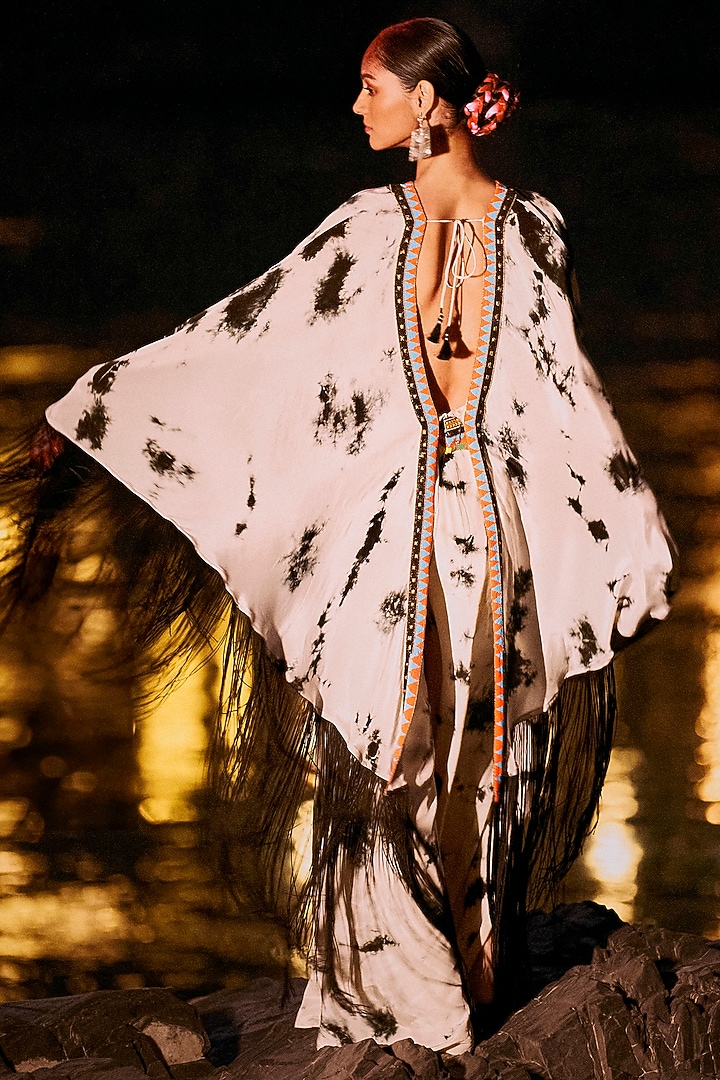 Black & White Pure Crepe Fringed Jumpsuit by SurilyG at Pernia's Pop Up Shop