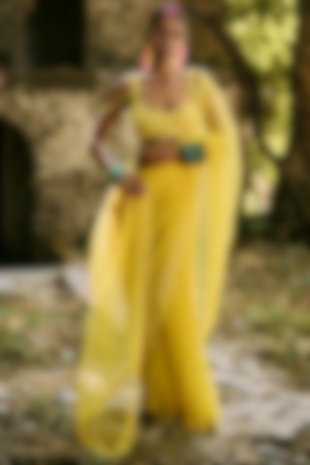 Yellow Net Reception Saree by SurilyG at Pernia's Pop Up Shop