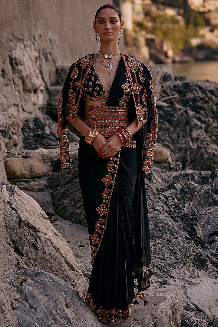 Black Georgette Reception Saree by SurilyG at Pernia's Pop Up Shop