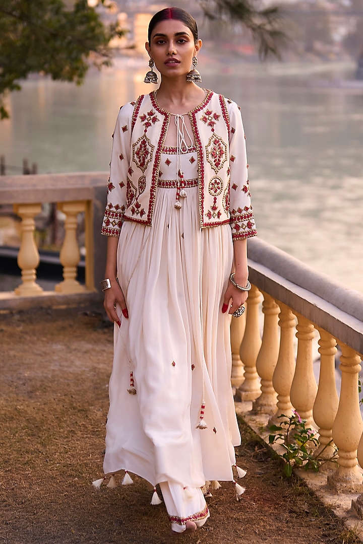 Ivory Pure Crepe Wedding Anarkali by SurilyG at Pernia's Pop Up Shop