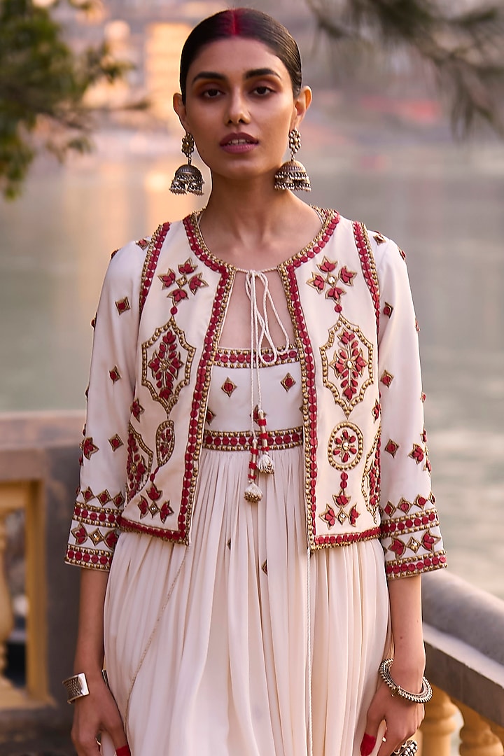 Ivory Pure Crepe Waistcoat by SurilyG at Pernia's Pop Up Shop