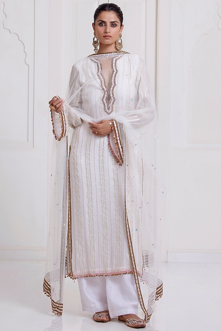 Ivory Embroidered Short Kurta Set by SurilyG at Pernia's Pop Up Shop