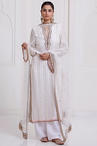 Ivory Embroidered Short Kurta Set by SurilyG