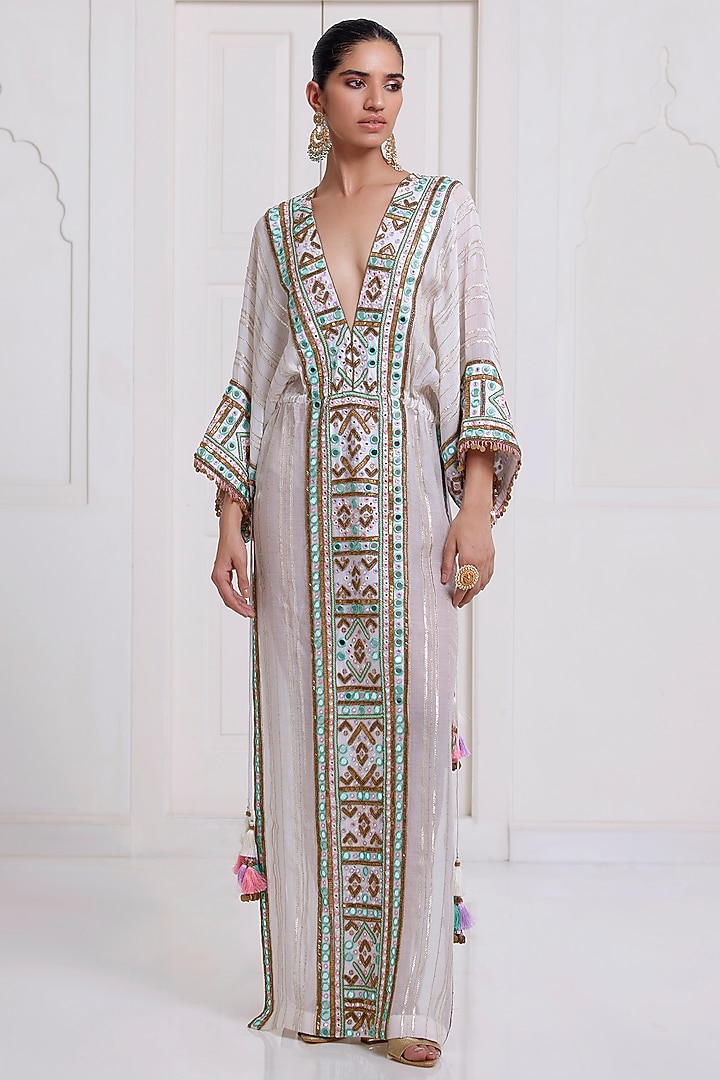 Ivory Chanderi Kaftan by SurilyG at Pernia's Pop Up Shop