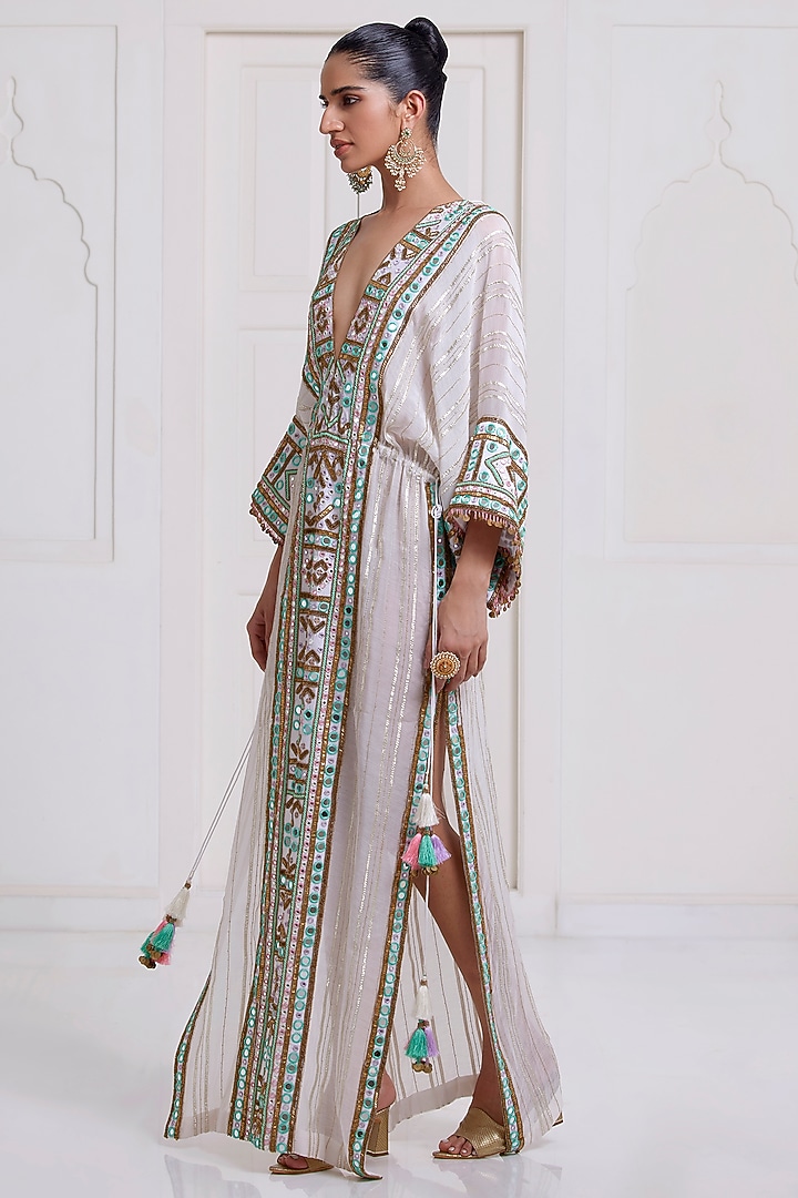 Ivory Chanderi Kaftan by SurilyG at Pernia's Pop Up Shop