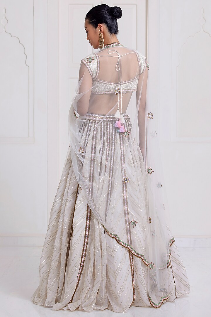Ivory Chanderi & Net Embroidered Bridal Lehenga Set by SurilyG at Pernia's Pop Up Shop