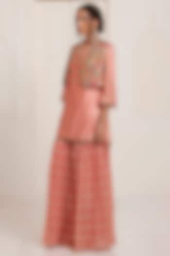 Peach Chanderi Kurta Set by SurilyG at Pernia's Pop Up Shop