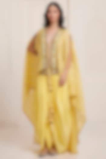 Yellow Chanderi Cape Set by SurilyG at Pernia's Pop Up Shop