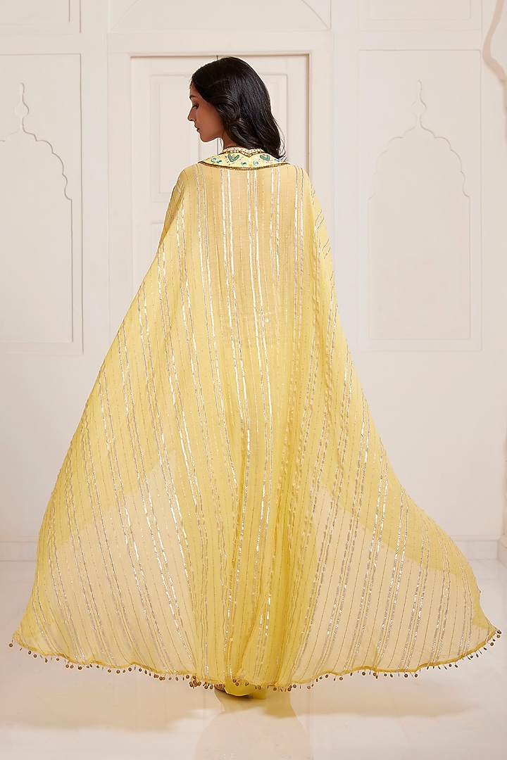 Yellow Chanderi Cape Set by SurilyG at Pernia's Pop Up Shop
