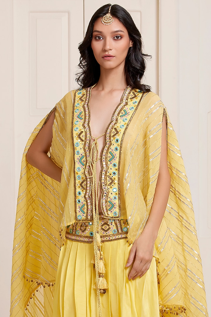 Yellow Chanderi Cape Set by SurilyG at Pernia's Pop Up Shop