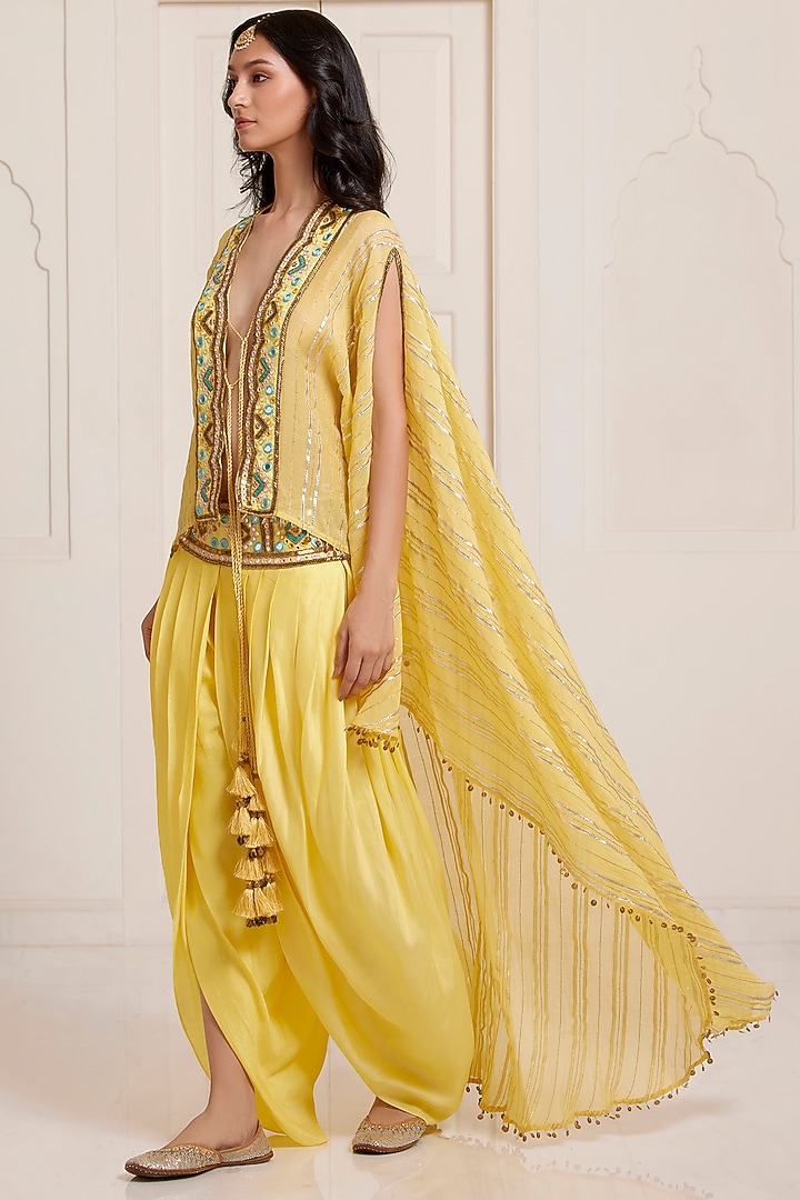 Yellow Chanderi Cape Set by SurilyG at Pernia's Pop Up Shop