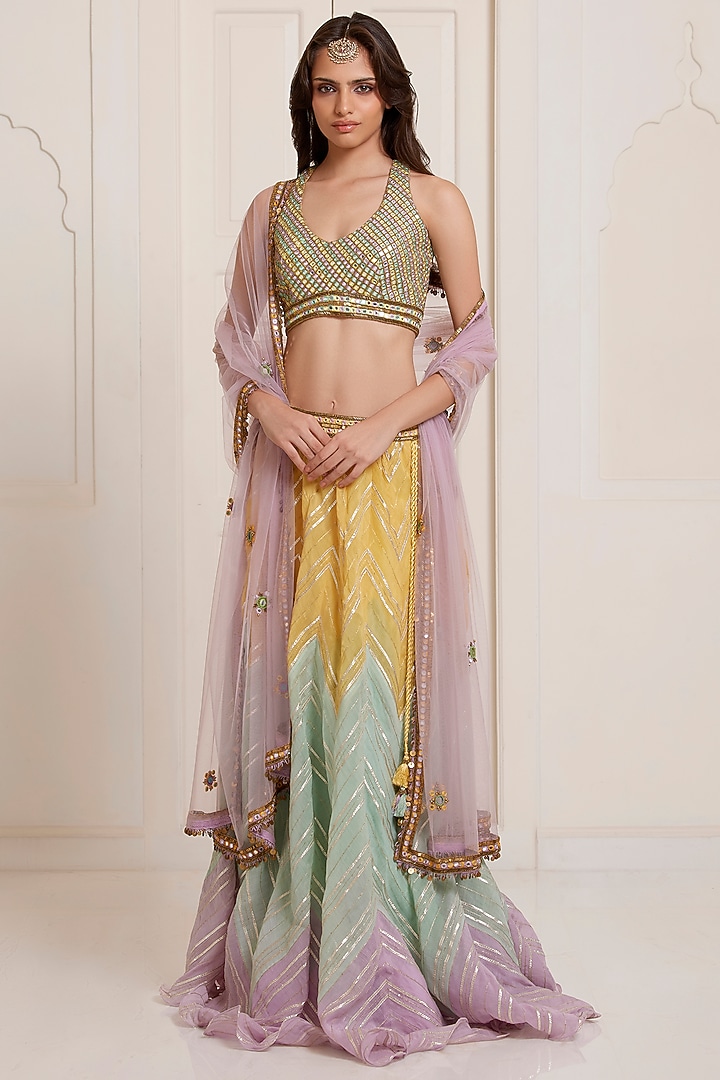 Multi-Colored Chanderi Bridal Lehenga Set by SurilyG at Pernia's Pop Up Shop