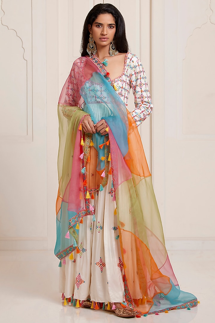 Ivory Silk & Organza Embroidered Bridal Anarkali Set by SurilyG at Pernia's Pop Up Shop