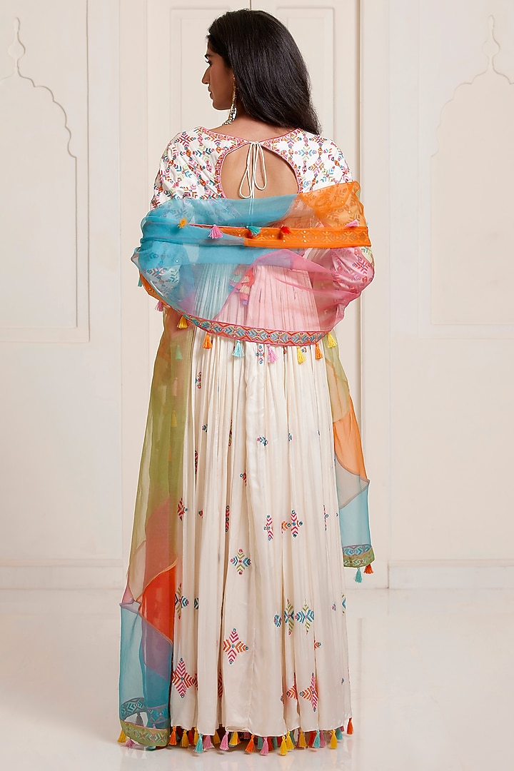 Ivory Silk & Organza Embroidered Bridal Anarkali Set by SurilyG at Pernia's Pop Up Shop