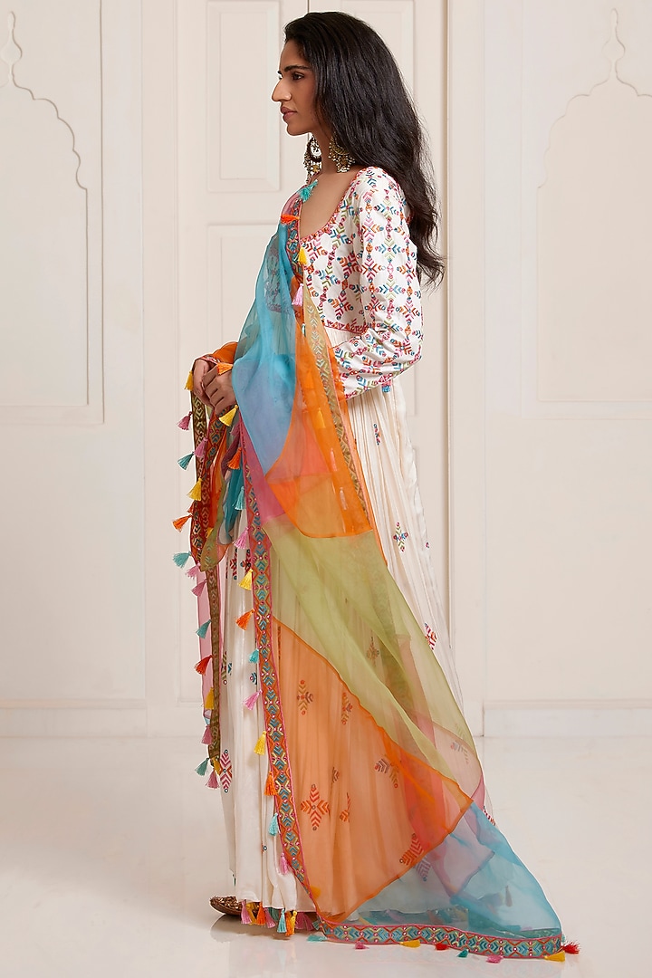Ivory Silk & Organza Embroidered Bridal Anarkali Set by SurilyG at Pernia's Pop Up Shop