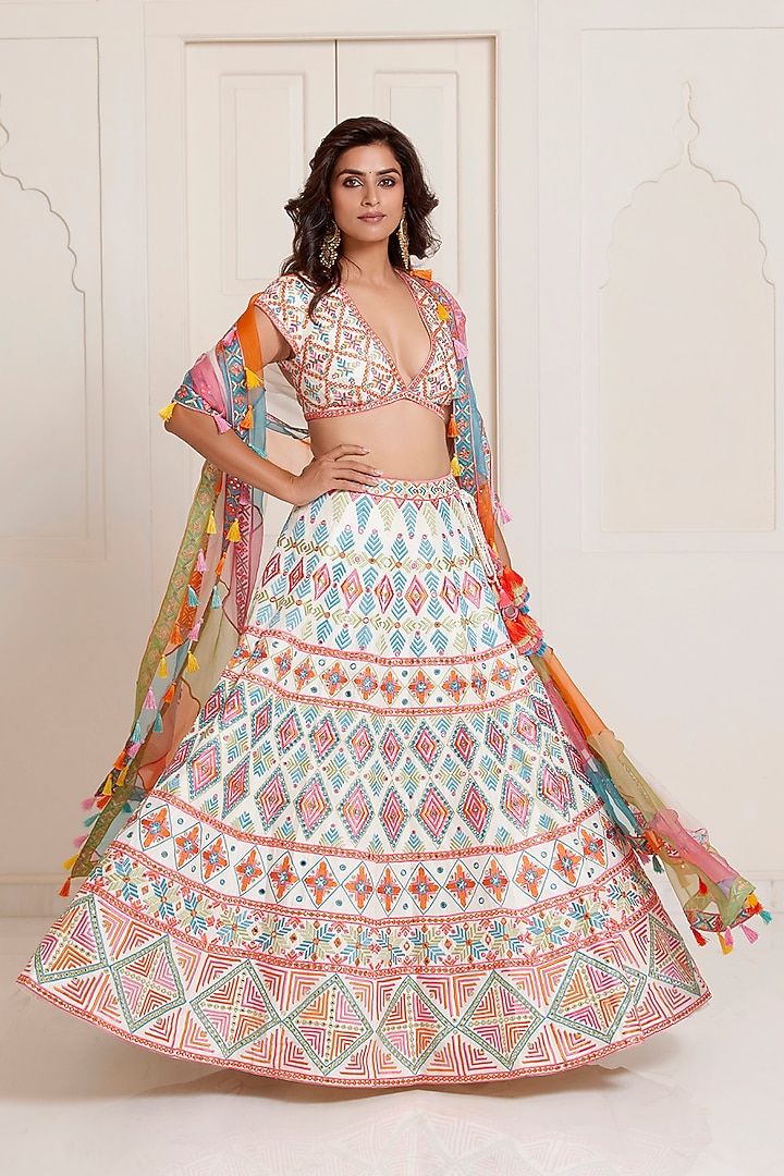 Ivory Silk & Organza Bridal Lehenga Set by SurilyG at Pernia's Pop Up Shop