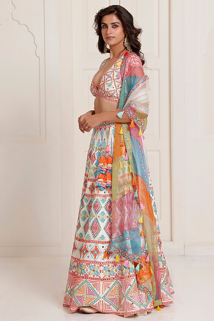 Ivory Silk & Organza Bridal Lehenga Set by SurilyG at Pernia's Pop Up Shop