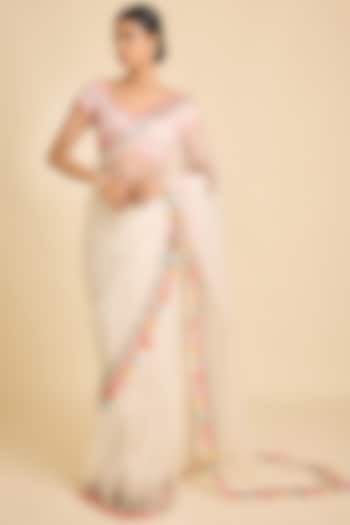 Ivory Organza Reception Saree Set by SurilyG at Pernia's Pop Up Shop