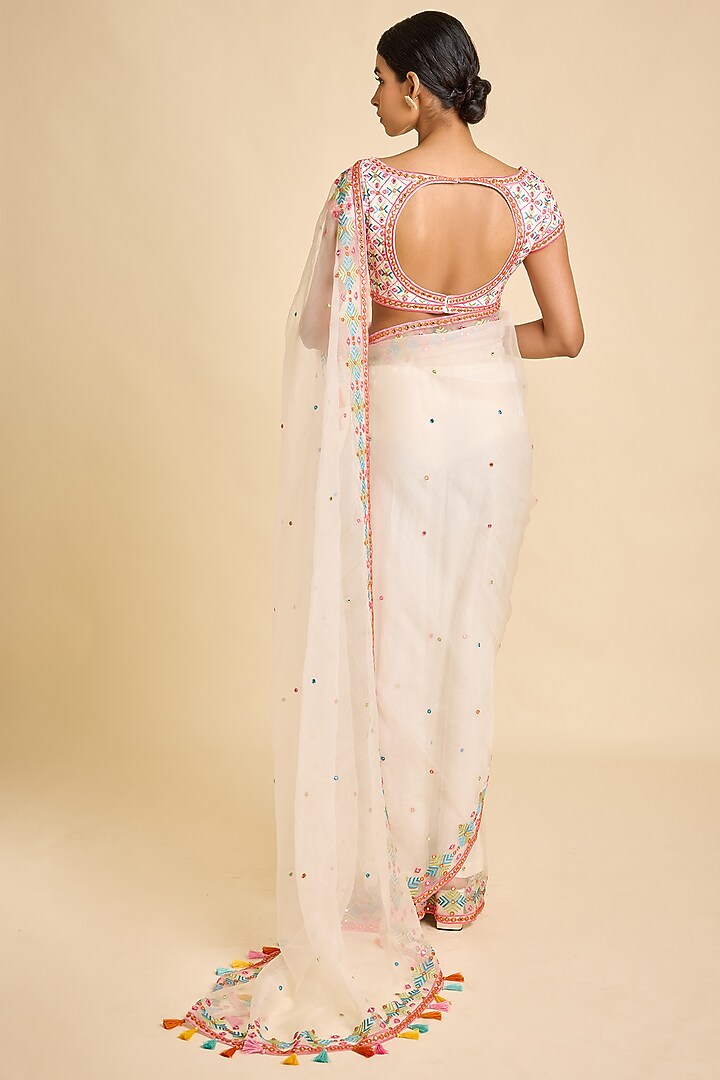 Ivory Organza Reception Saree Set by SurilyG at Pernia's Pop Up Shop