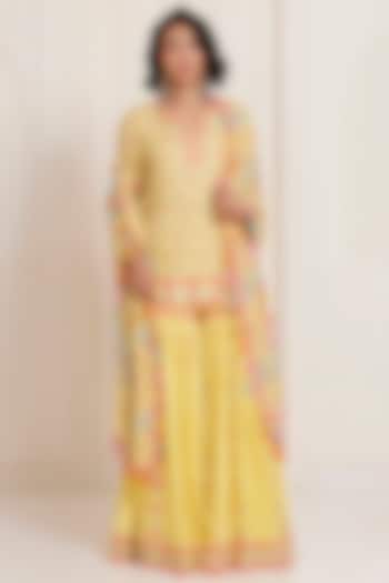 Yellow Silk & Georgette Embroidered Bridal Sharara Set by SurilyG at Pernia's Pop Up Shop