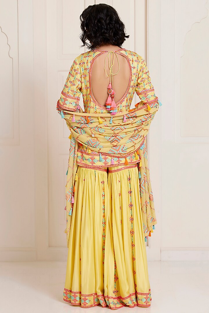 Yellow Silk & Georgette Embroidered Bridal Sharara Set by SurilyG at Pernia's Pop Up Shop