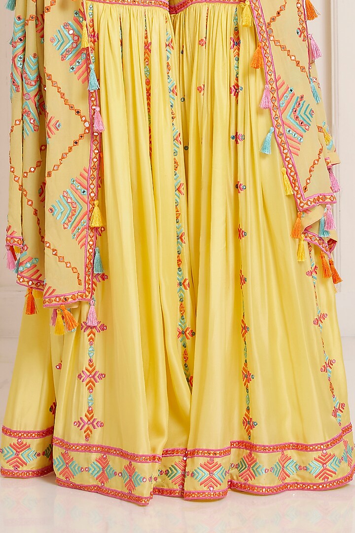 Yellow Silk & Georgette Embroidered Bridal Sharara Set by SurilyG at Pernia's Pop Up Shop