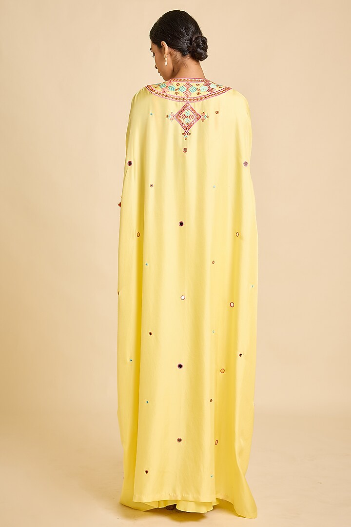 Yellow Silk Mirror Embellished Draped Skirt Set by SurilyG at Pernia's Pop Up Shop