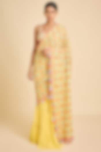 Yellow Georgette Embroidered Pre-Stitched Bridal Saree Set by SurilyG at Pernia's Pop Up Shop