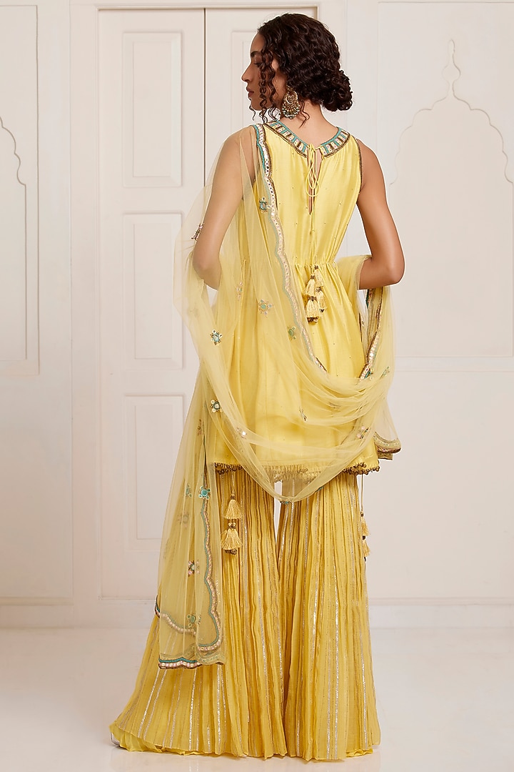Yellow Chanderi Bridal Sharara Set by SurilyG at Pernia's Pop Up Shop